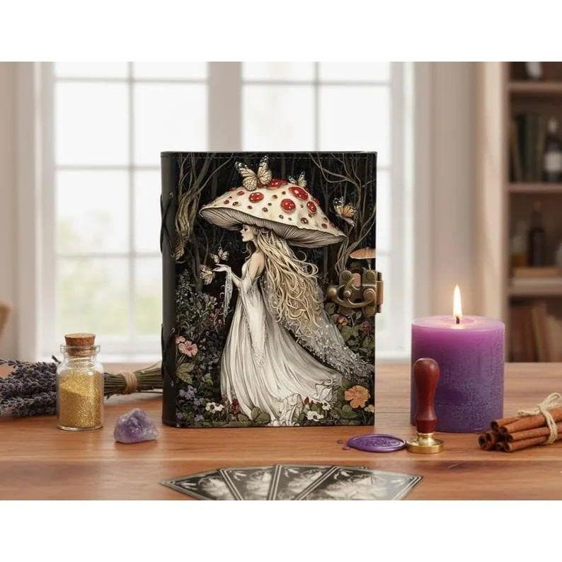 Fairy Leather Grimoire – Book of Shadows, Witchcraft Journal, Mushroom Journal