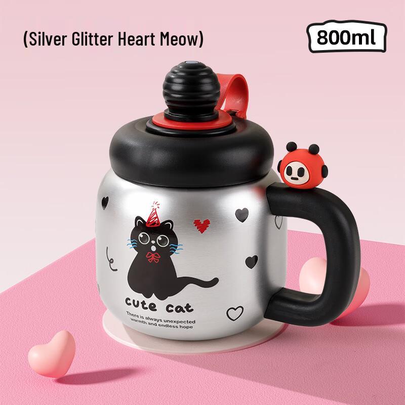 Shangqi Kids Insulated Straw Water Bottle with Silverlight Cat Design