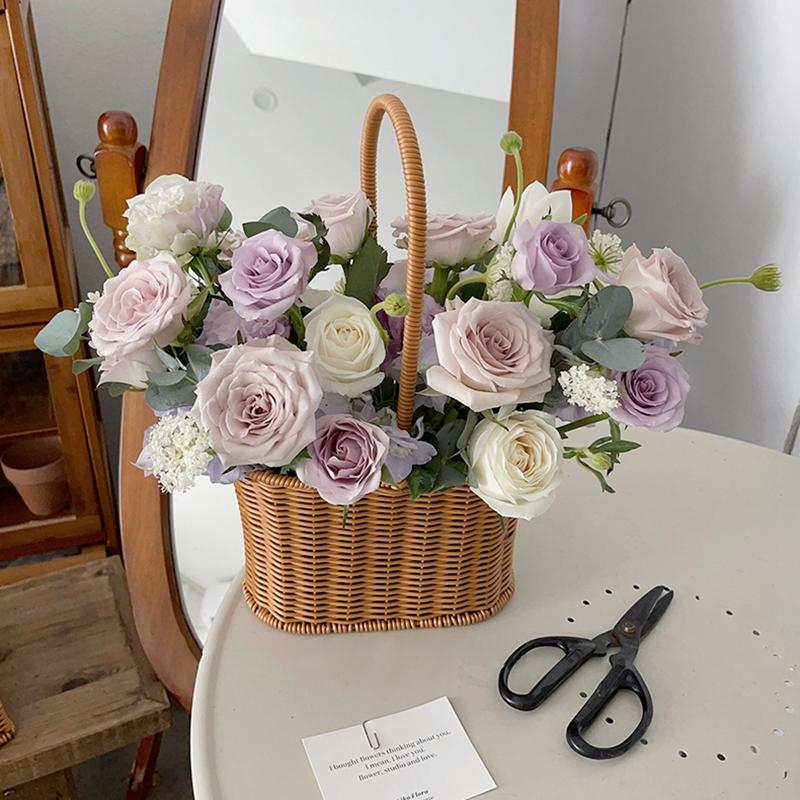 Handwoven Storage Basket Vegetable Flower Plant Hand Baskets Rattan Snack Bread Picnic Basket Desktop Sundries Organizer