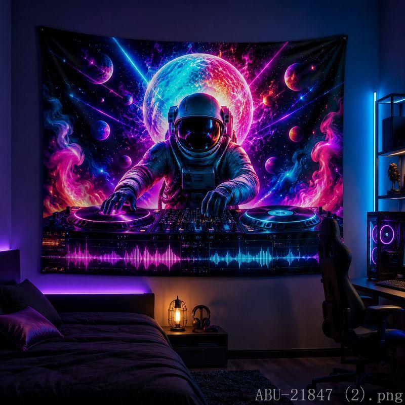 Psychedelic Fantasy Astronaut Tapestry UV Glow Wall Hanging Gaming E-Sports Dorm Home Decor
