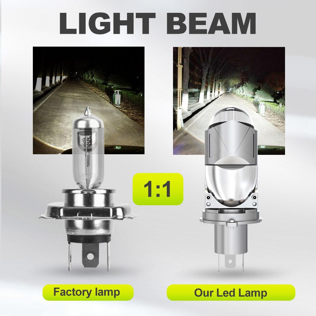 2 szt. Żarówki LED H4 z podwójną soczewką Mini Projektor LED 9003 HB2 Reflektor Samochodowy i Motocyklowy Światło Drogowe/Mijania LHD 90000LM 100W 6500K Białe Plug& Play