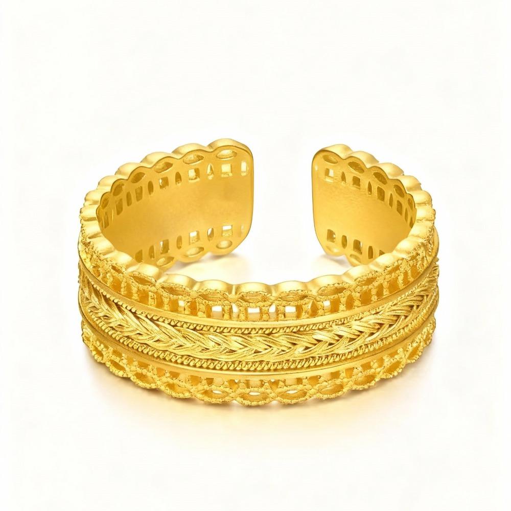 Open Ring Vintage Gold Hollow Lace Edge Wheat Design Women Finger Ring Oriental Classic Style Jewelry