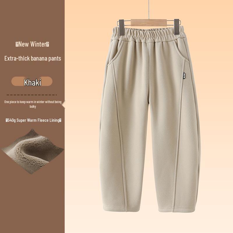 2025 Kids' Fleece-Lined Loose Sweatpants for Winter: Boys' & Girls' Banana Pants