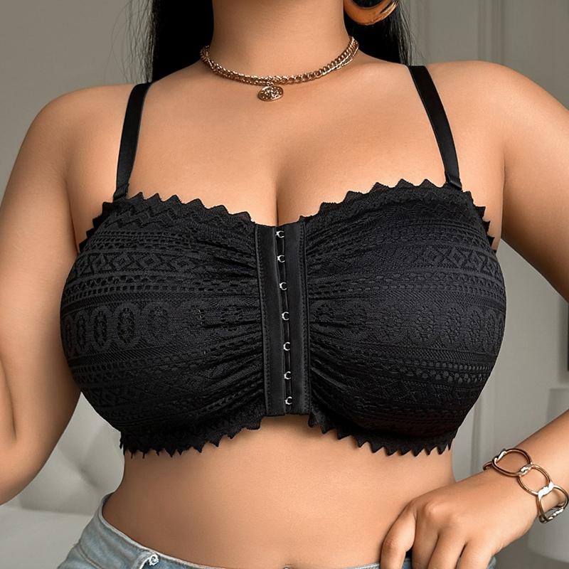Biustonosz Damski Plus Size z Przodu na Zapięcie Czarny Koronkowy Biustonosz