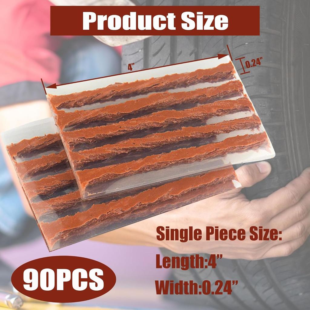 90Pcs 4" Brown Tire Repair Strings, Automotive Tool Tire Repair Plugs, Tire Plugs Heavy Duty For Tubeless Tires Car, Bike, ATV