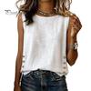 Loose Fit Tops Summer for Women, Round Neck Sleeveless Pullover Tops, Pure Color Stretchy Women Regular Vest Work Party Vacation Office Date