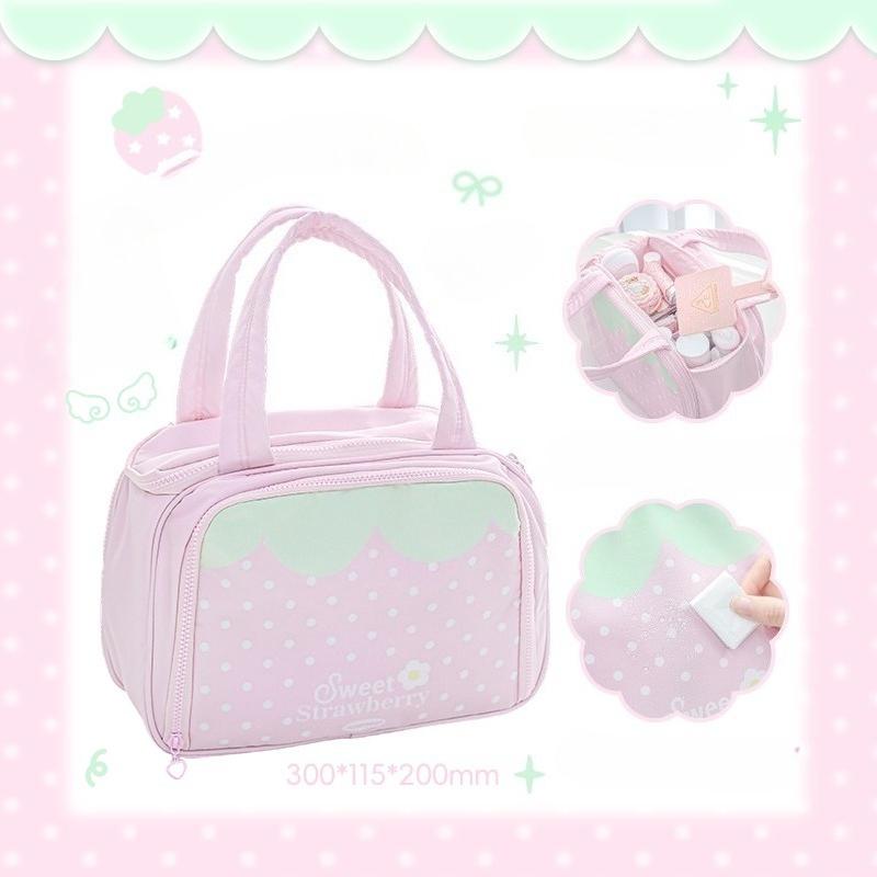 

Kawaii Strawberry Polka Dot Makeup Bag for Women Partitioned Toiletry Organizer Portable Handheld Travel Storage Bags 2026 New розовый
