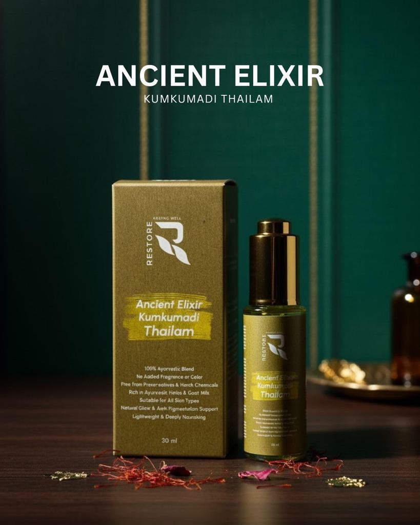 Ancient Elixir Kumkumadi Thailam 30ml | Herbal Face Oil for Glowing Skin | Lightweight Nourishing Oil for Daily Skincare
