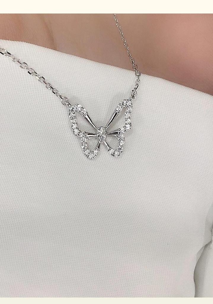 S925 Sterling Silver Butterfly Necklace: Elegant Luxury Clavicle Chain Gift for Women.