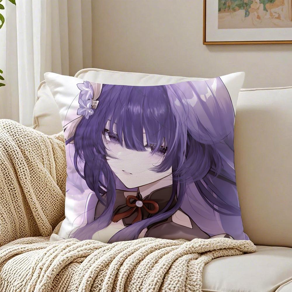 Popular Genshin Impact Raiden Shogun Cushion Cover Pillowcase Antidustmite Living Room Sofa Decor Cushion Room