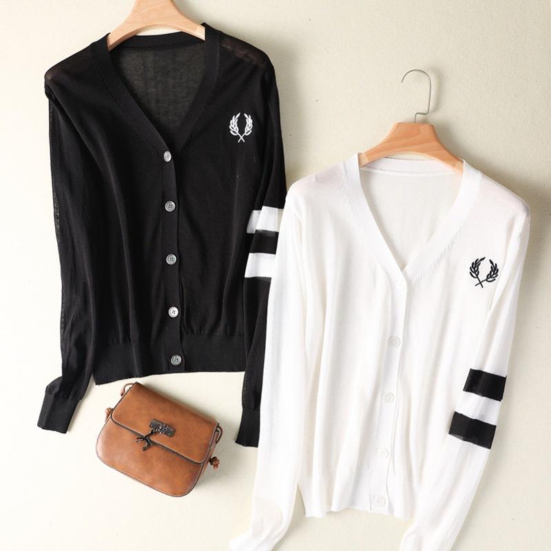 

V-neck Sunscreen Clothes Women s Summer New Loose Color Matching Long-sleeved Top Versatile Cardigan Jacket Thin 2XL чорний