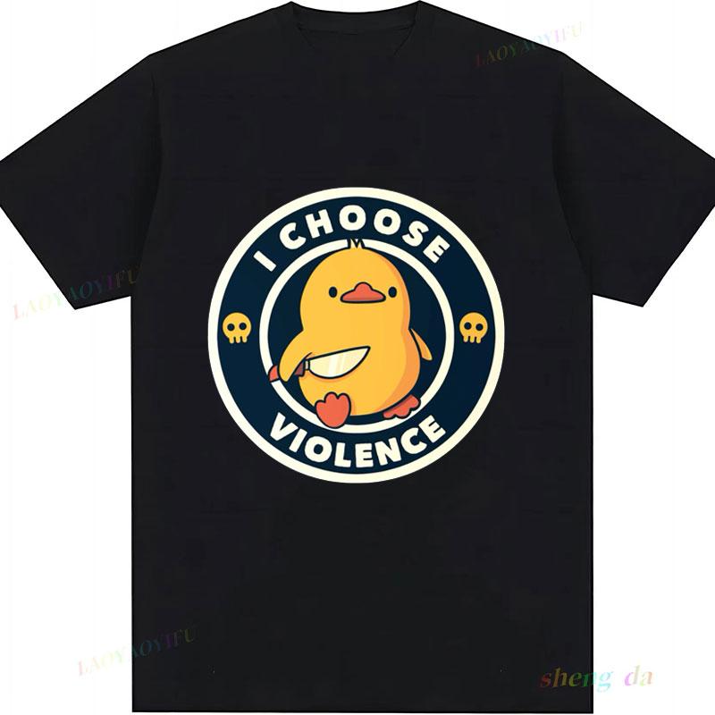 

Pure Cotton Summer Clothes Kawaii Funny Duck T Shirt I Choose Violence My Inner Peace Unisex Graphic T Shirts Women Y2k Tee Tops S разноцветный