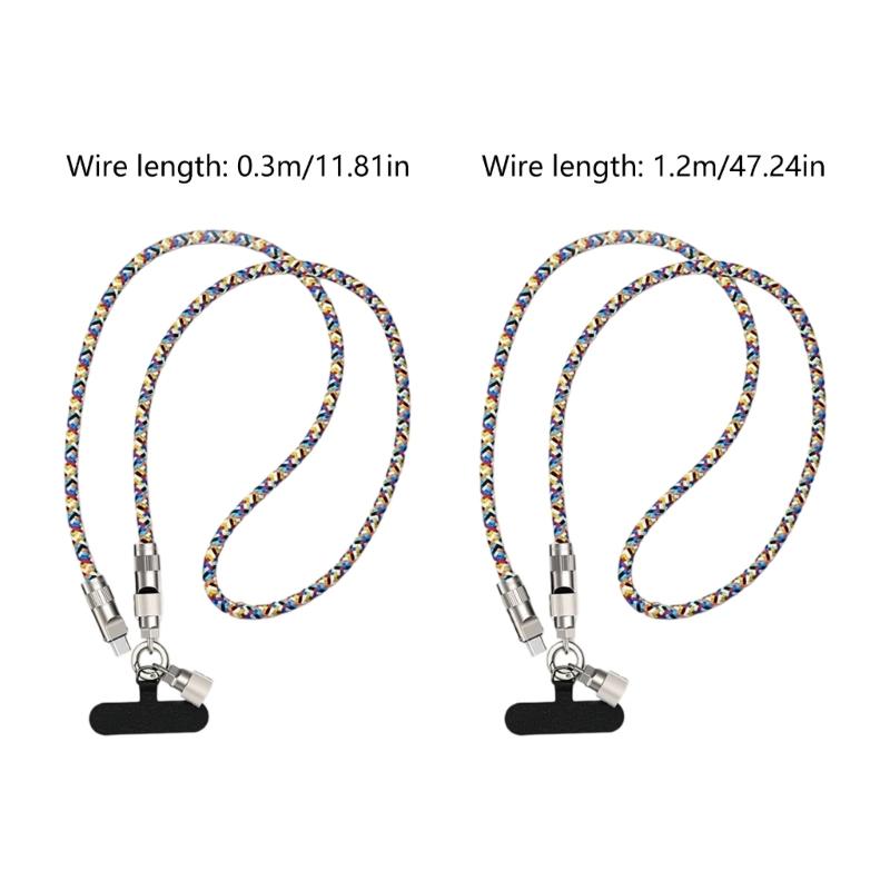Reinforced Braided Charging Cord Cable with Phone Strap 60W Rapid Charging Travel Essential for Camping Outdoor Activity