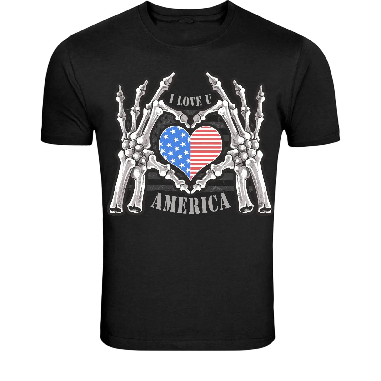 I Love America Skeleton Hands T-Shirt - Patriotic USA Graphic Tee XXL