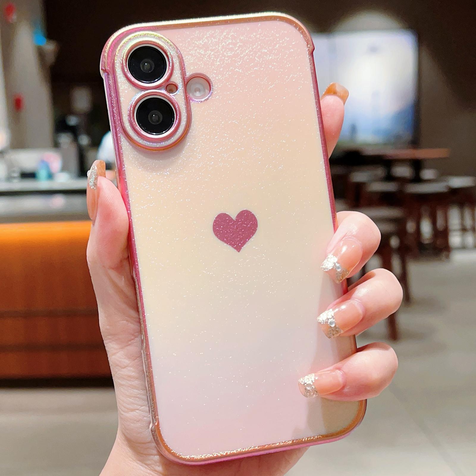 

For iPhone 16 Plus Case Dazzling Design Electroplating Heart Pattern TPU Phone Cover C