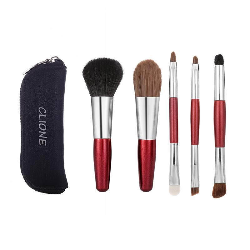 Stylish and Convenient Goat Hair Professional Makeup Brush Set of 5 Pieces Mini Makeup Brushes regular size красный