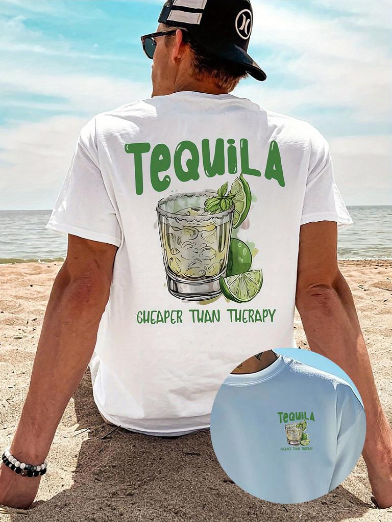 New Summer Tequila Cheaper Than Therapy Meme Graphic Cotton T-shirt For Men Short Sleeve Outdoor Streetwear Casual Unisex Tops