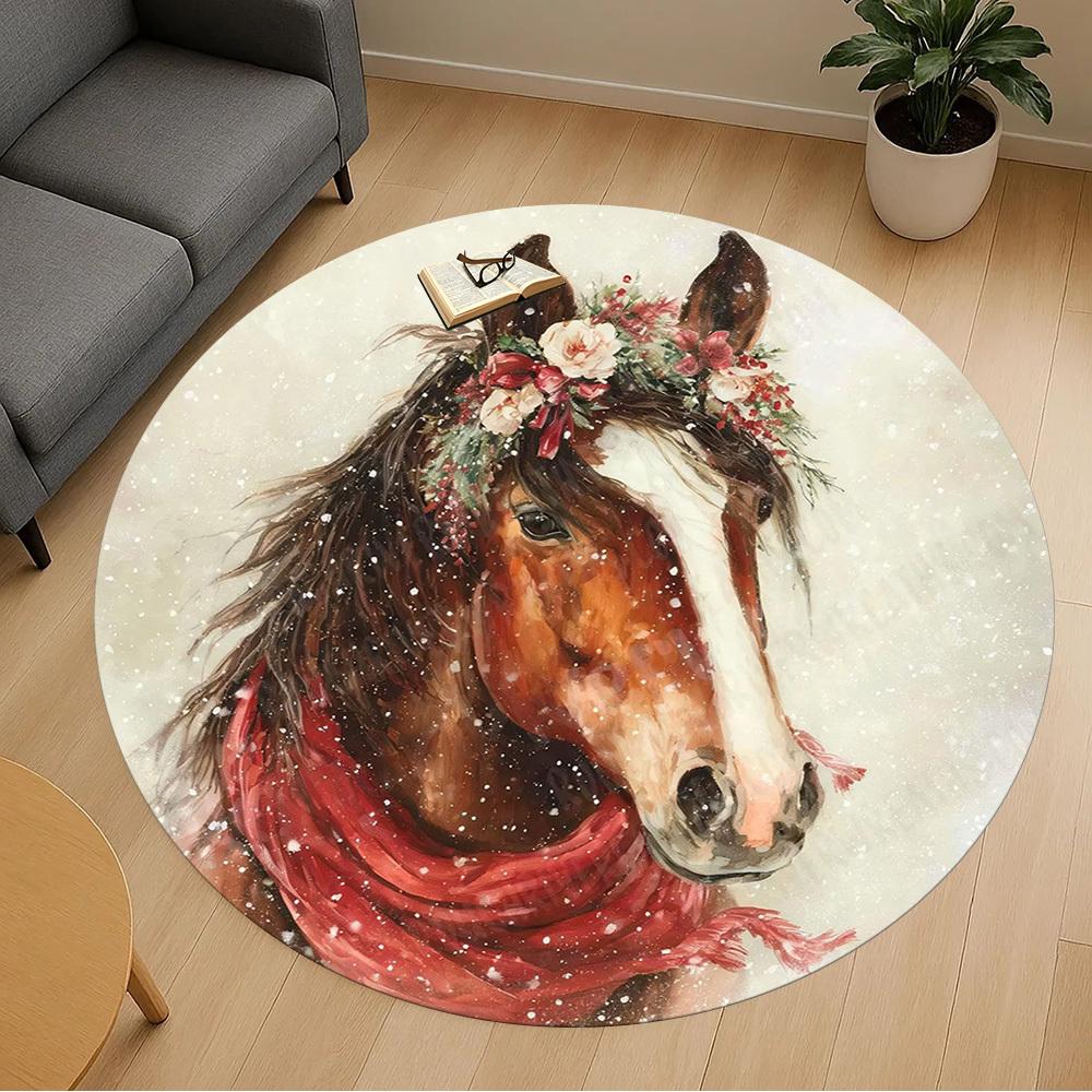 1PC horse snowflake Office Round Area Rug, Under Office Chairs Bedroom Living Room Home Decor,Carpet for Office, -1110238