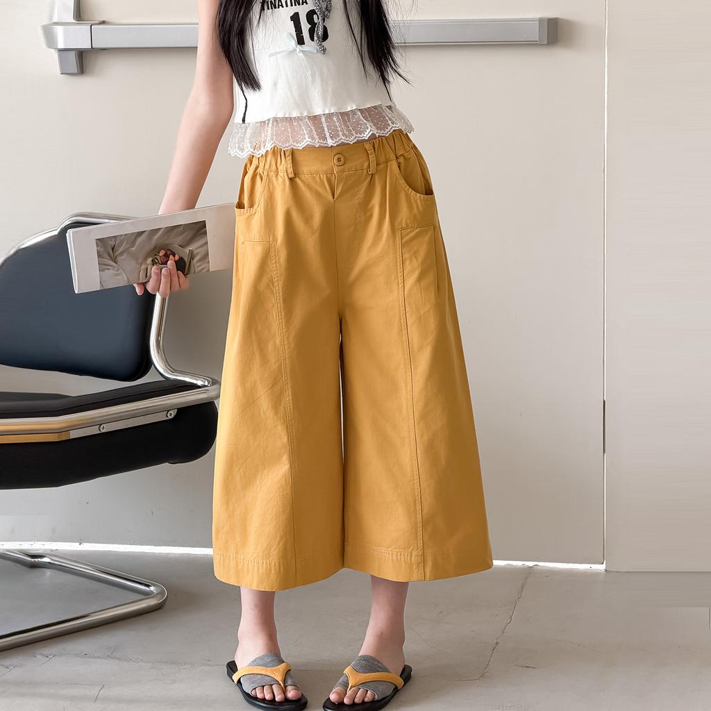 Summer Girls' Casual Pants Korean Style Casual Eight-quarter Wide-leg Pants For Middle-aged And Older Children