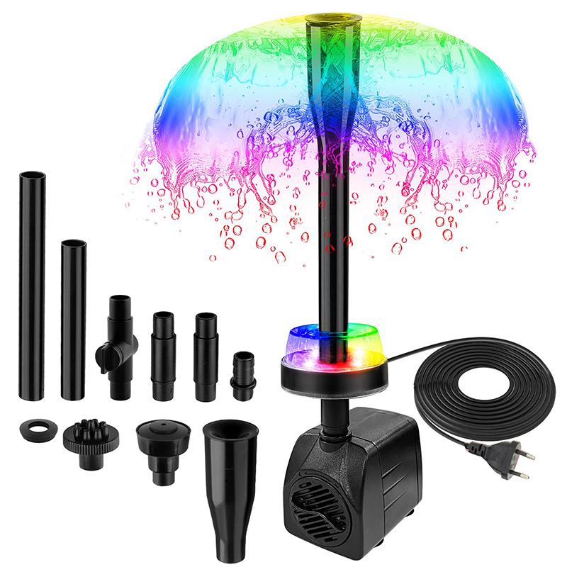 15W 800L/H Submersible Pond Fountain Pump With Led Lights, Ultra Quiet Water Pump, Pond Fountain Pumps For Small Pond