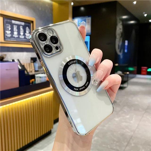 

Роскошный прозрачный защитный чехол Magsafe с магнитным покрытием и рамкой для Apple iPhone 15 14 13 12 11 Pro Max Plus, чехол для беспроводной зарядки For iPhone14Plus