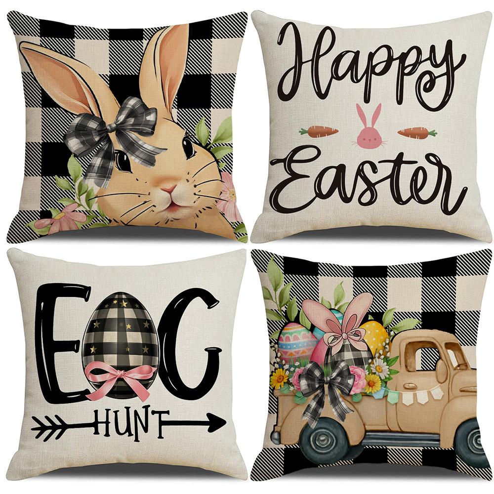 New Easter Cartoon Rabbit Easter Egg Pillowcase Spring Decorative Letter Pillow Sofa Cushion Cover