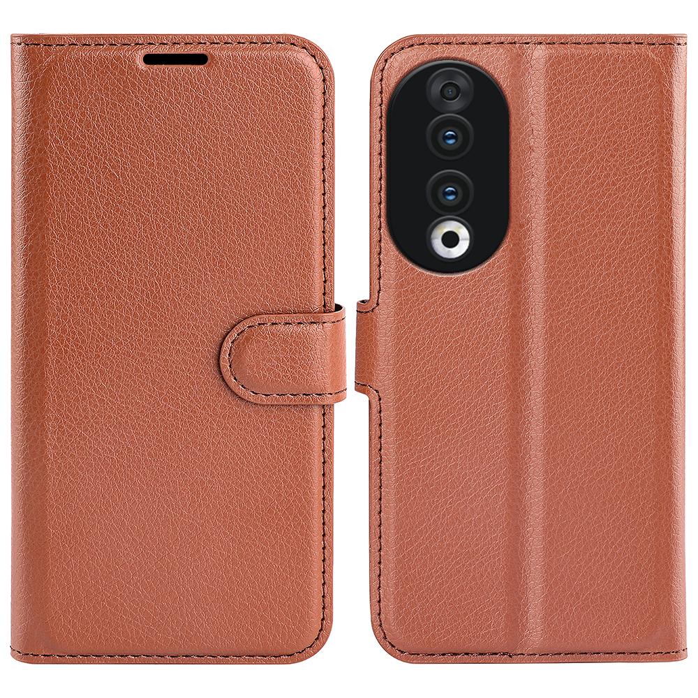 

For Honor 90 Wallet Litchi Texture Shell Phone Cover Stand Mobile Phone PU Leather Case Brown