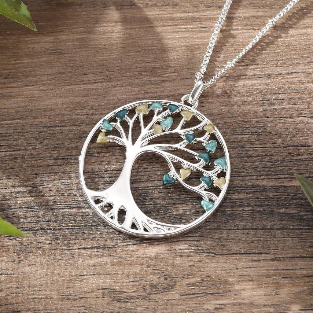 Nouveau pendentif arbre d'amour rond creux peint à l'huile couleur, collier arbre de vie haute sensibilité pour femmes