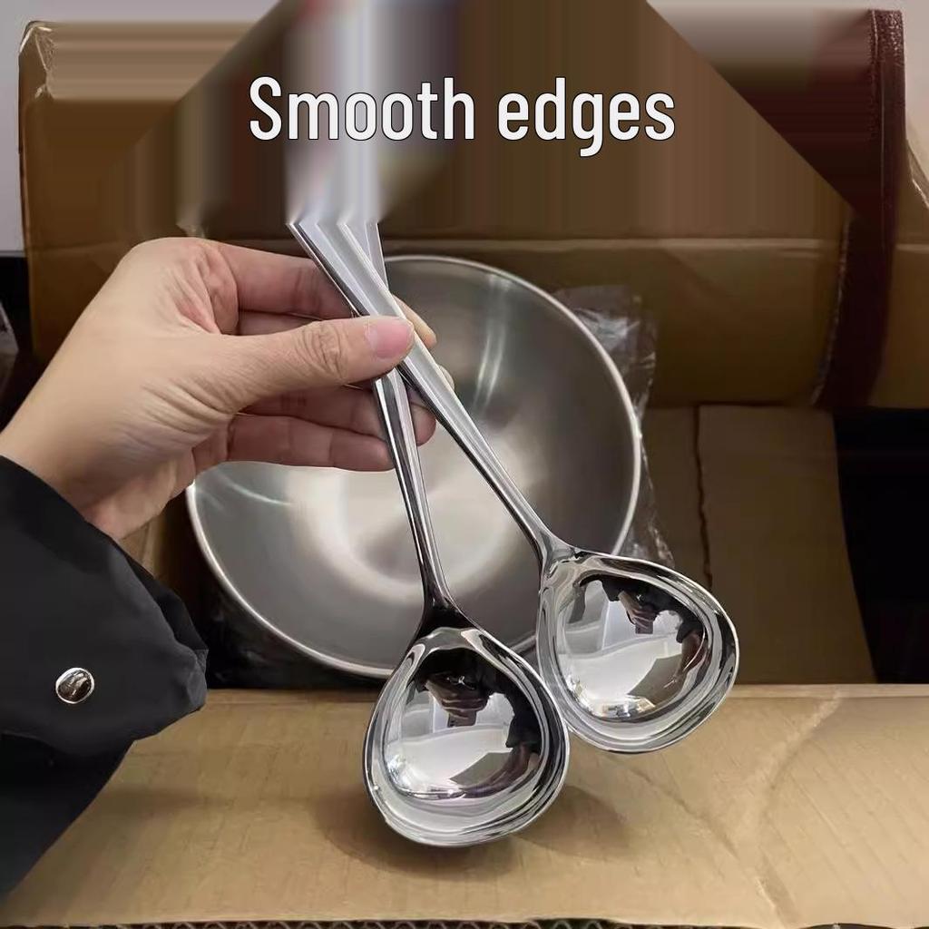 Stainless Steel Long-Handle Soup Spoon for Eating Watermelon and Porridge - Large, Deep, and Thickened Design