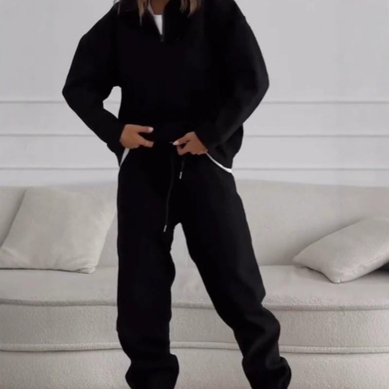 Womens Casual 2 Piece Set Long Sleeve Sweatshirt Pants Solid Color Street Sportswear