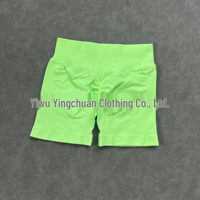 Pantalones Cortos de Yoga DF: 50 Colores, Cintura Original Fruncida de Tres Secciones, Levanta Glúteos, Tiro Bajo, Pantalones de Fitness sin Costuras de Tres Puntos