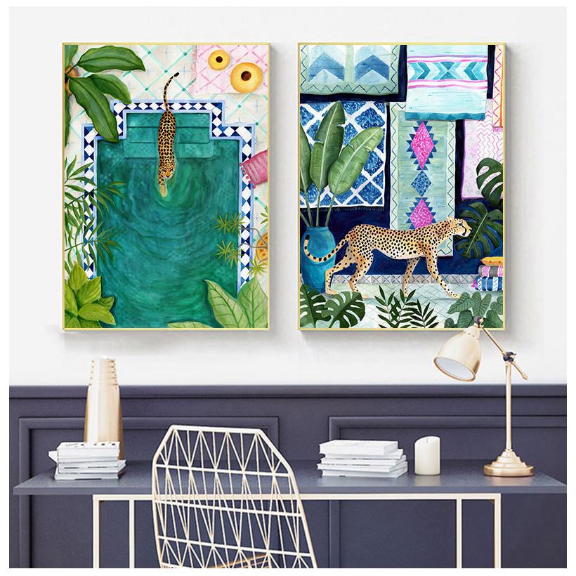 Morocco Cheetah Llama Leopard Jungle Nordic Posters And Prints Wall Art Canvas Painting Wall Pictures For Living Room Home Decor