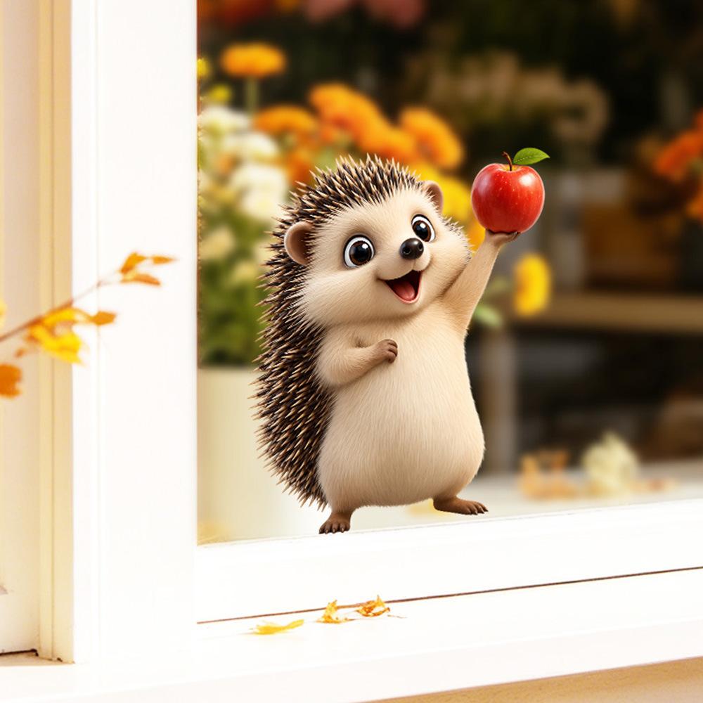 Herbst Cartoon Igel Statisch Haftend Fensteraufkleber Selbstklebend Abnehmbar Geschäft Zuhause Dekoration