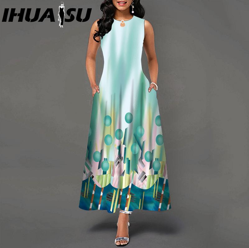 IHUASU 48 Farben Neues Damen Lockeres Vintage Blumenmuster Rüschenkleid Befree Kleid Großes Sommerparty Tanktops Elegante Maxikleider