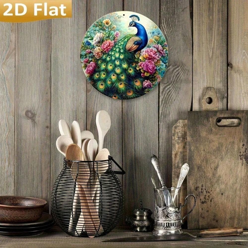 Rainbow Peacock Metal Wall Art, Vintage Aluminum Round Sign 8x8 Inch, Home Decor for Garden Garage Bar