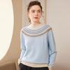 Women's Retro Ethnic Round Neck Cashmere Stripe Long-Sleeve Jacquard Base Layer Shirt