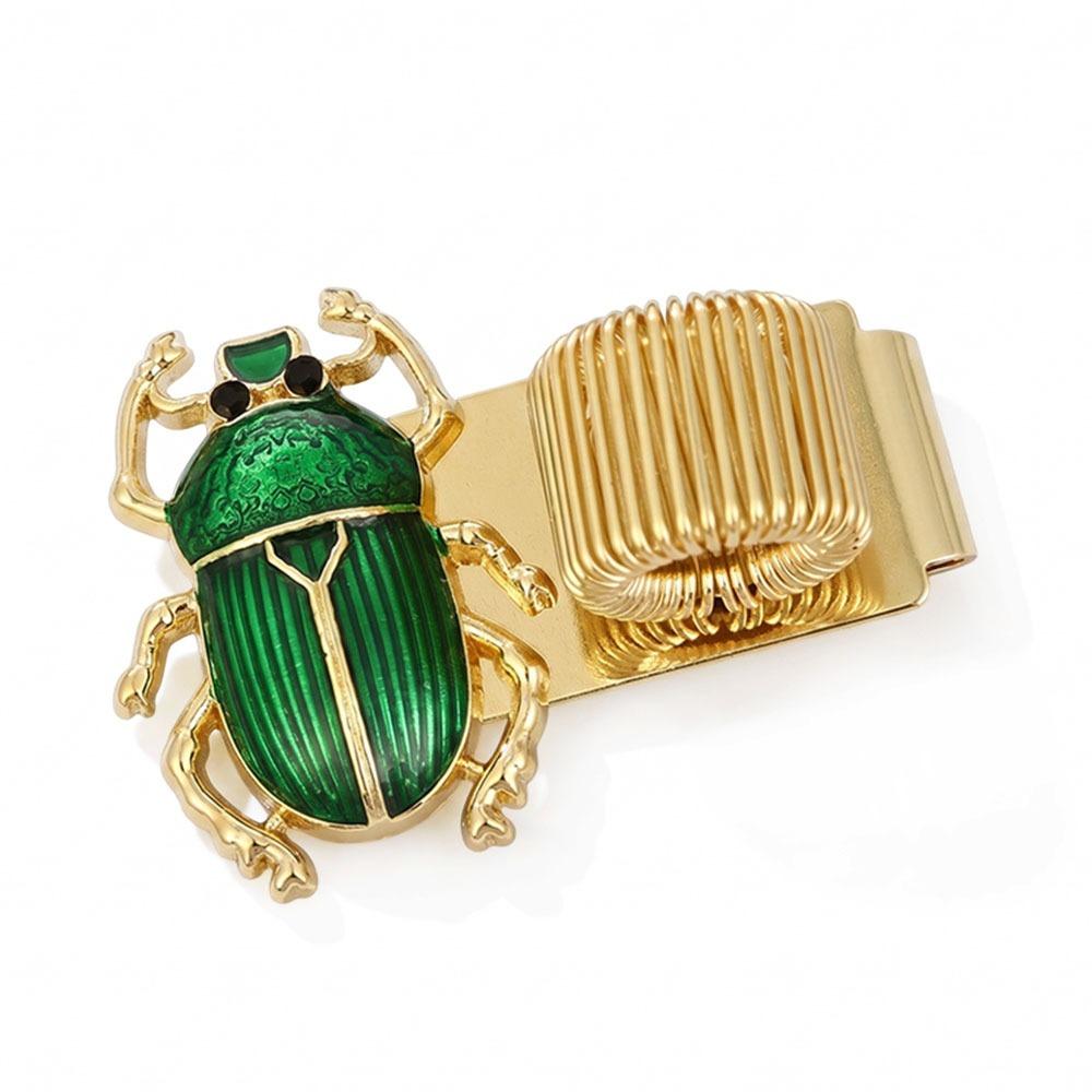 Portable Metal Scarab Beetle Pen Clip Elastic with Pen Loop Pen Holder Scarab Beetle Pen Clip Journals Notebook зелёный