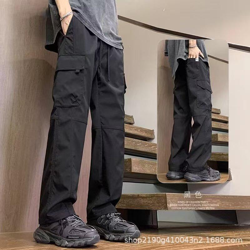 Men's Clothing Overalls Boys New Style Youth Casual Pants Summer Thin Straight Hot Style
