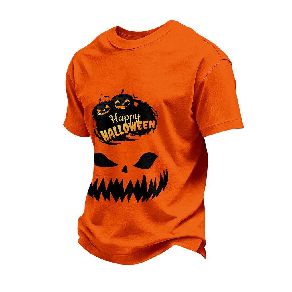Heren Casual T-shirt met Korte Mouwen en Halloween Print voor Feestdagen