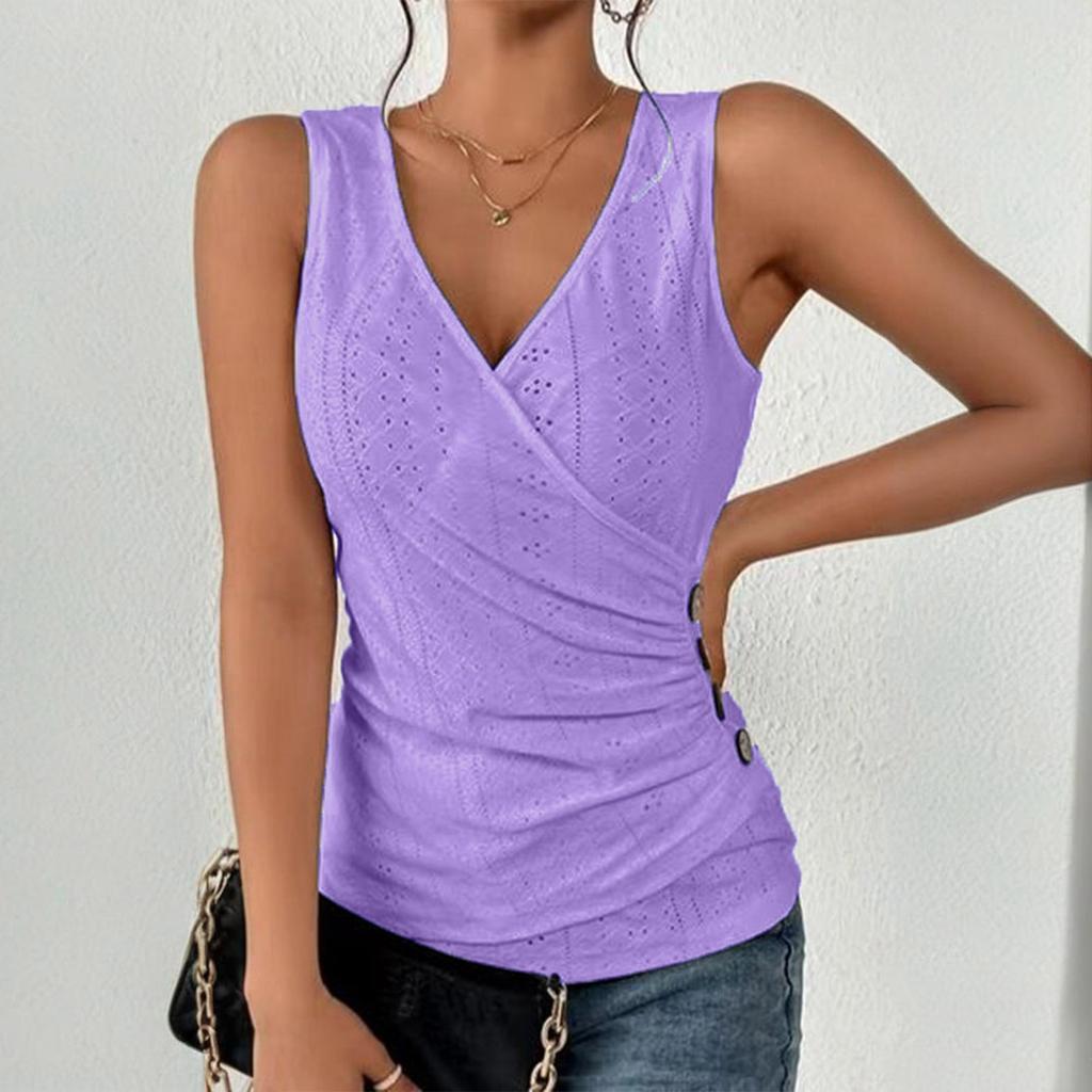 Women's Fashionable Summer Outdoor Wear, New Slim-fit Color V-neck Sleeveless Camisole Top