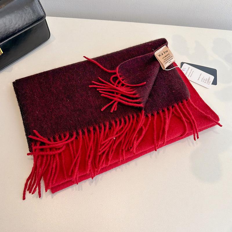 Tassel Color Matching Wool Scarf Double-sided Shawl Dual-purpose Couple Outer Warm Scarf Winter