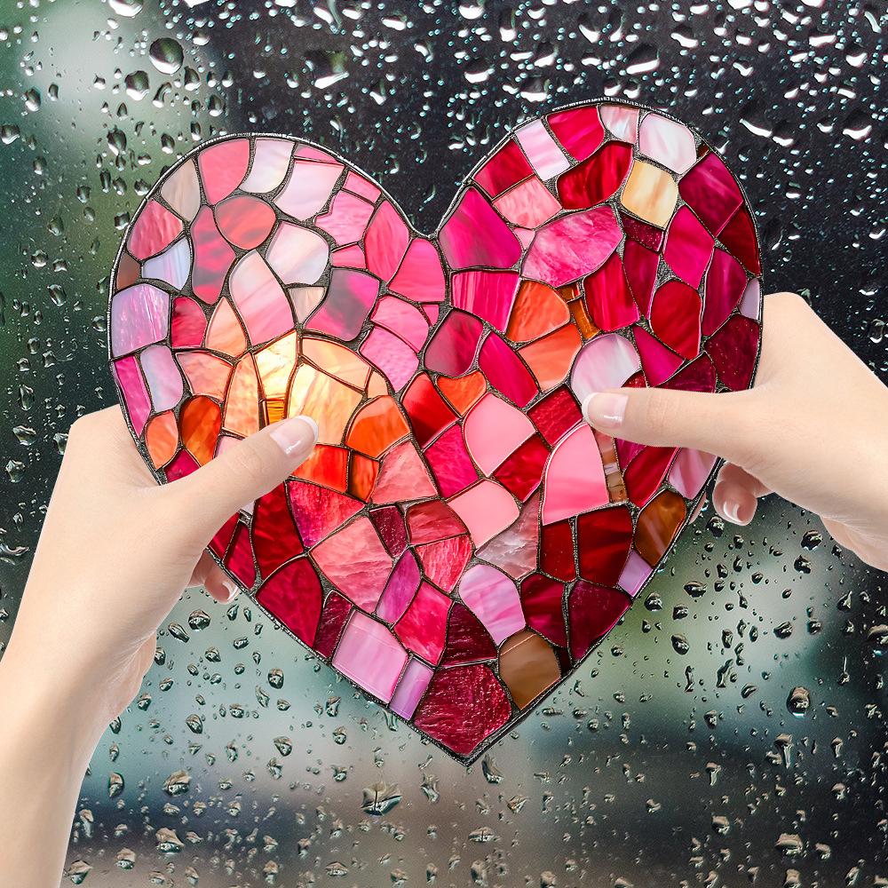 Creative Painted and Spliced Heart-shaped Glass Window Home Beautification and Decoration Static Window Stickers