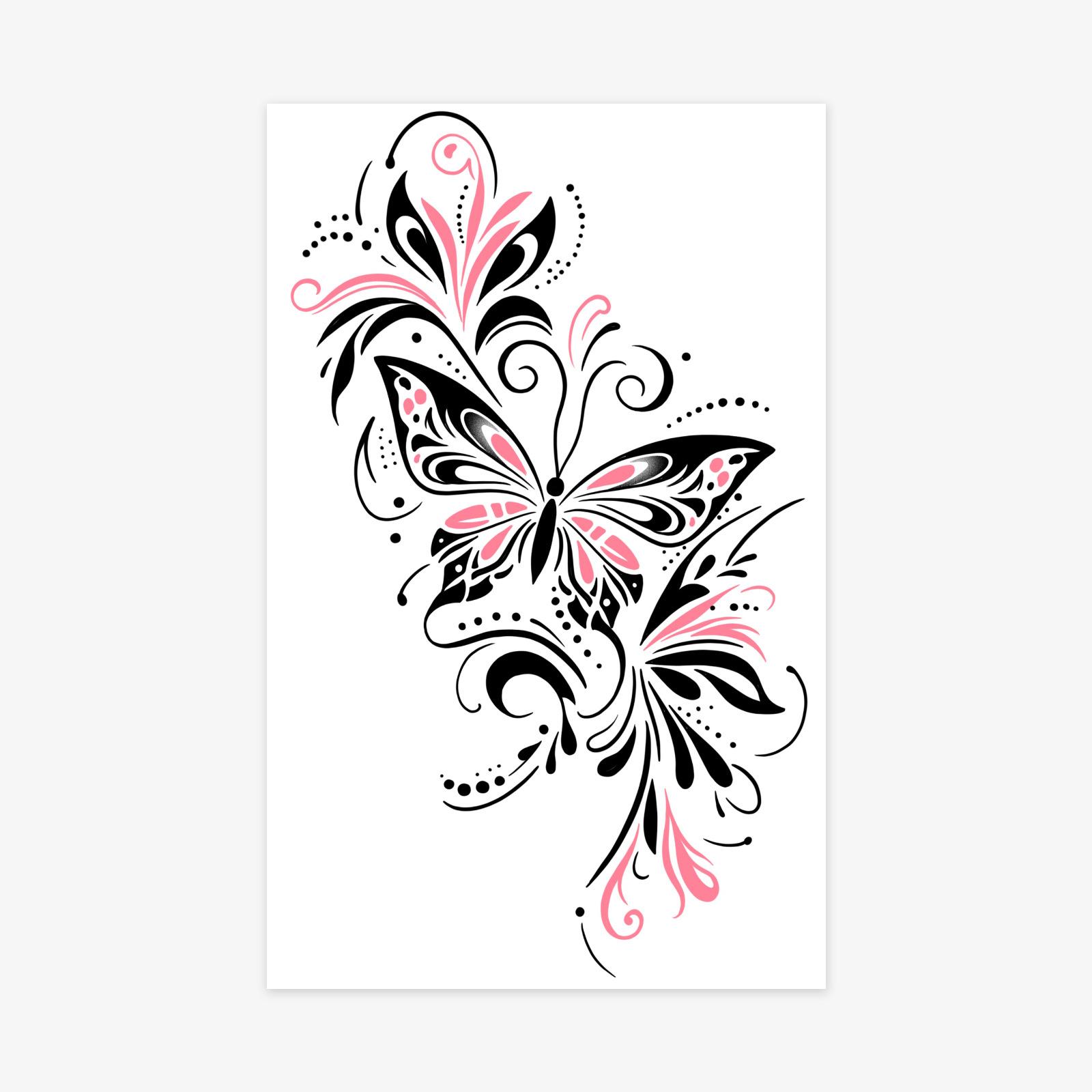 

Colorful Butterflies And Flowers, High-End Minimalist Style, Personalized Retro Babes Tattoo Stickers 12*19