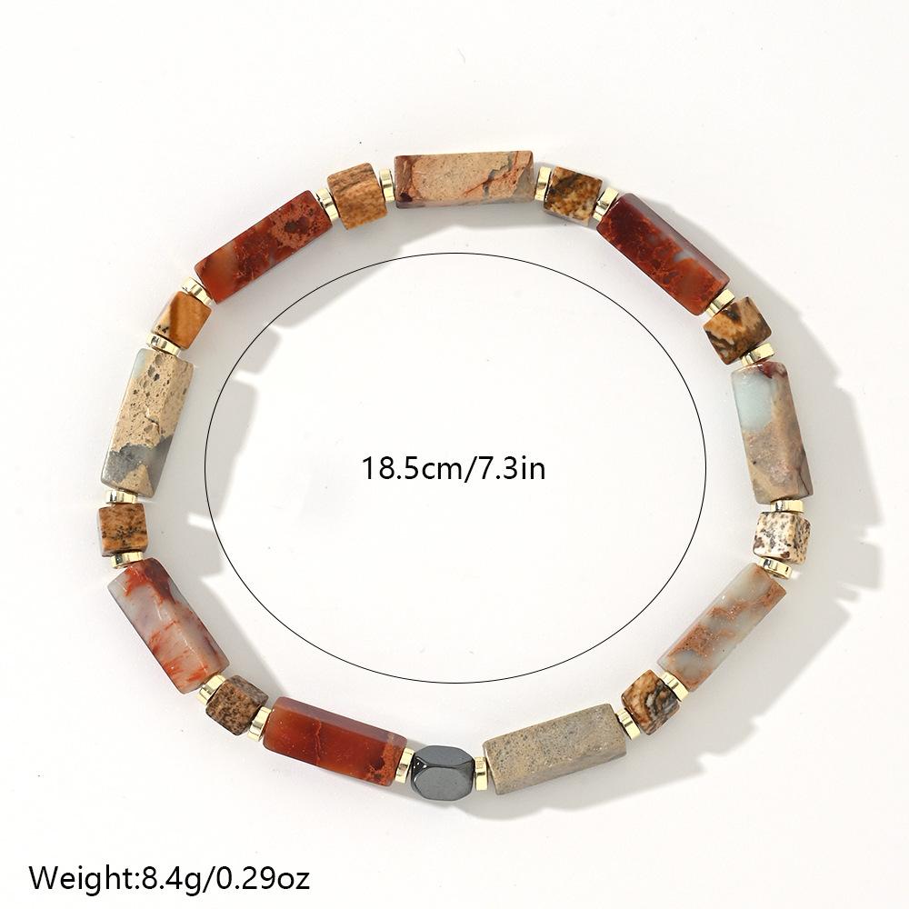 Vintage Bohemian Style Natural Stone Spacer Semi Precious Stone Men Women Bead Bracelet Agate Gift for Man/Boyfriend