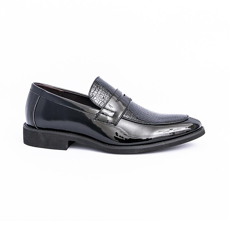 Men Black Loafers Leather Shoes Formal Business Flats Slip on Shoes Wedding Dress Prom Shoes Mosaic Contrast Over Sized