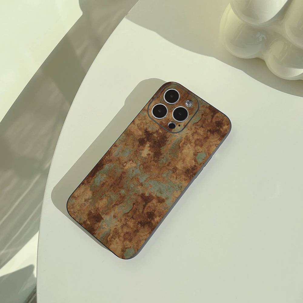 Natural- Rust- Texture Phone Case For iPhone 17,16,15,14,13,12,11 Pro Max,16Plus,XS Lightweight and Practical Soft Black Cover