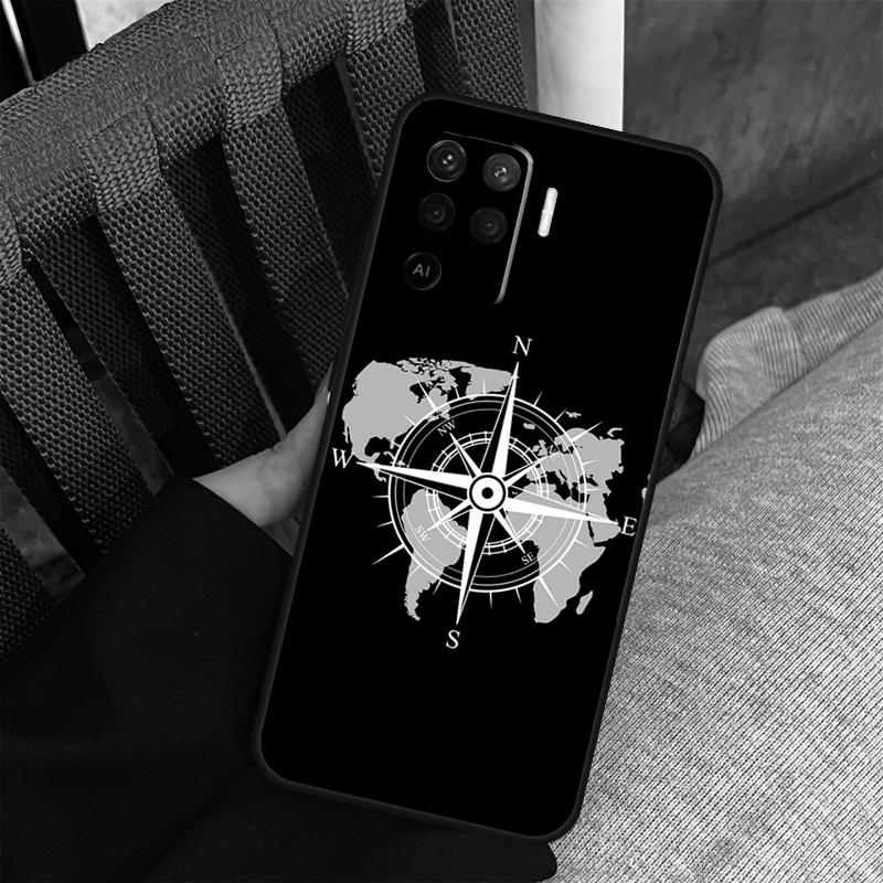 World Map Compass Nautical Case For Oppo A58 A18 A38 A78 A98 A17 A77 A80 A40 A60 A16 A76 A96 A74 A94 A54 A15 A57S Cover