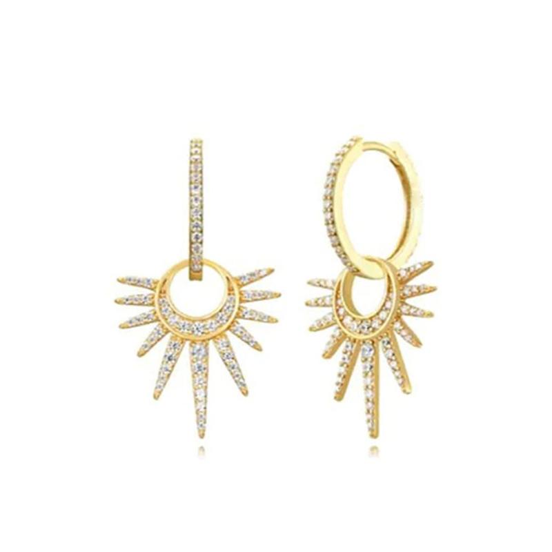 925 Silver Ear Needle Vintage Sun Hoop Earrings for Women Punk Hip Hop Sun Flower Big Earrings Fashion Jewelry Gifts
