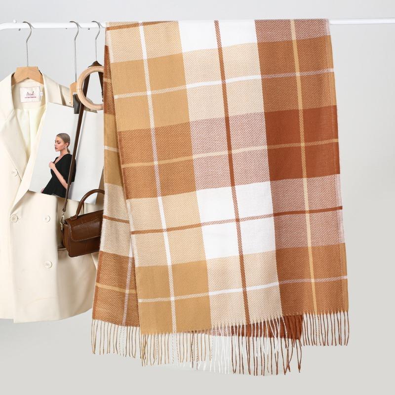 

Hot-selling autumn and winter classic field grid fringed warm scarf men s and women s warm long scarf scarf students 64X180CM