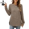 Camicette e camicie con scollo a maniche lunghe con stampa tinta unita primavera autunno moda casual da donna